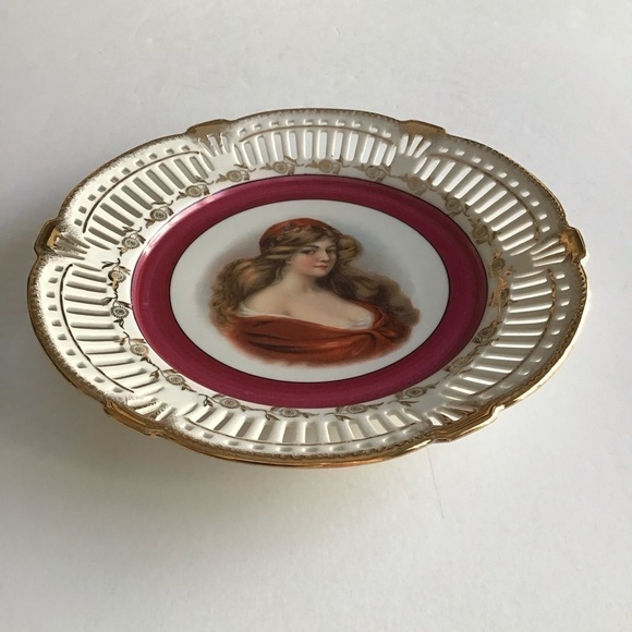 PAIR Portrait Plate Reticulated Maidens Paul's Gifts FRP & Co NY Germany Vintage - Picture 7 of 15